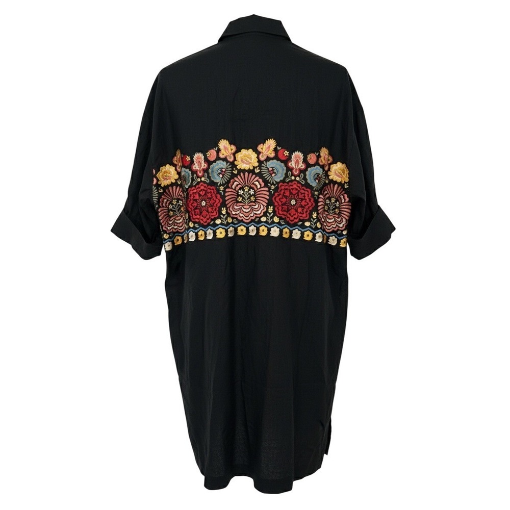 Andrea Jovine Black Linen Embroidered Floral Shirt Dress Tunic Size 14 -‎ CJ - Picture 3 of 8